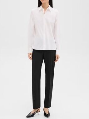 Theory White Collared Shirt with Subtle Pocket Detail